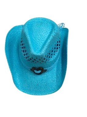 Aqua Blue Boho Style Cowboy Hat With Heart Detail